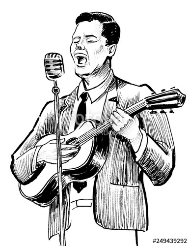 387x500 Ink Black And White Drawing Of A Young Man Playing A Guitar