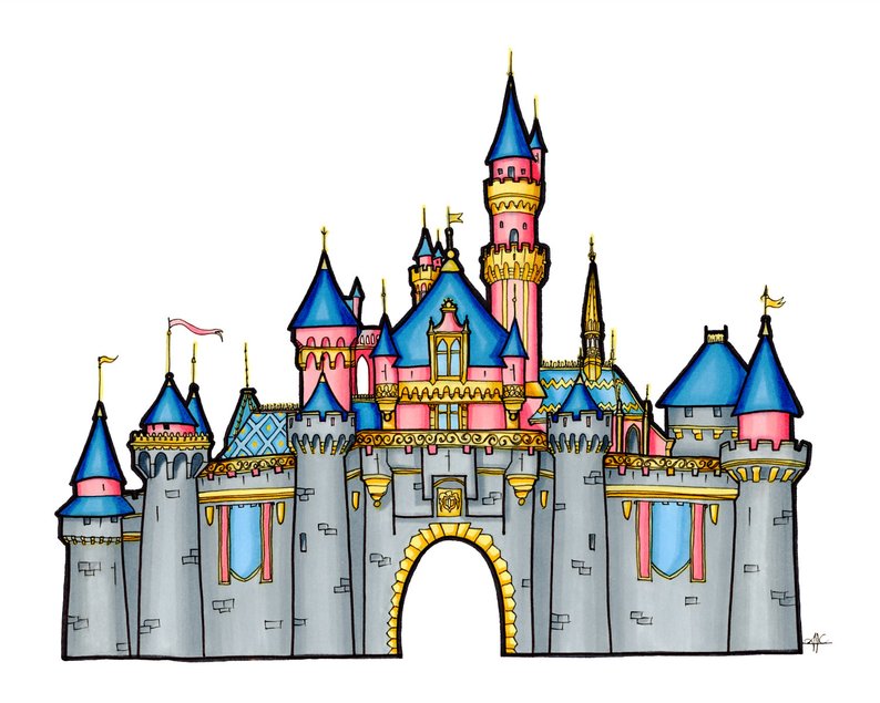 794x635 Disney Castle Drawing Sleeping Beauty Castle Illustration Etsy