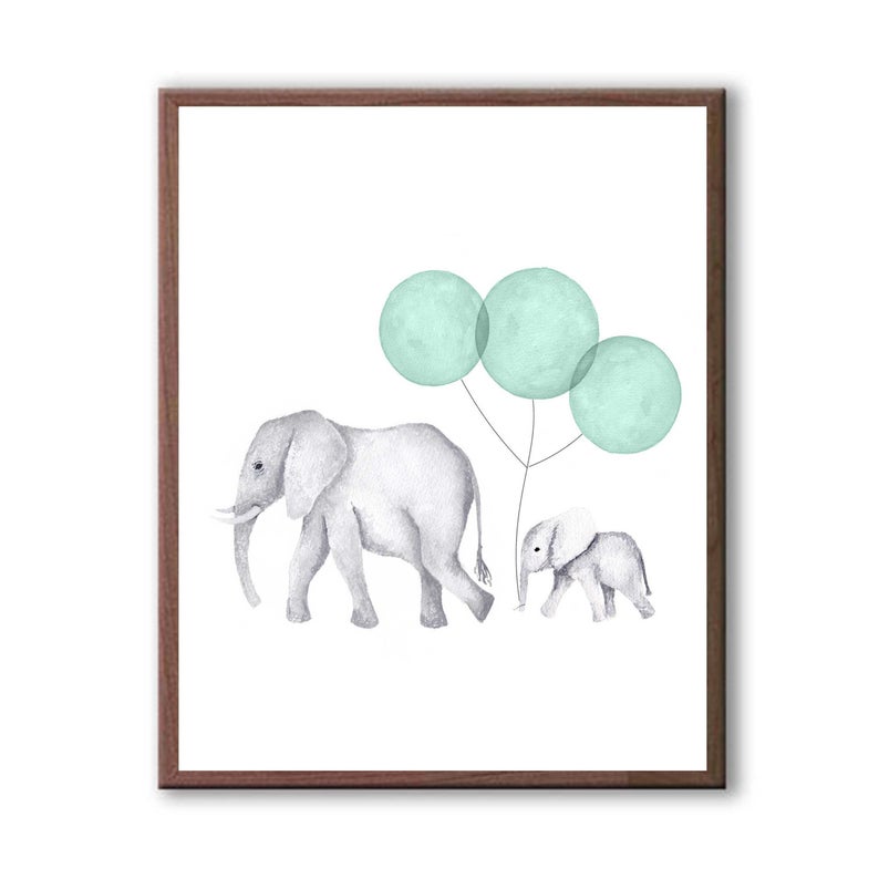 794x794 Elephants Watercolor Teal Playroom Animal Wall Art Kids Etsy