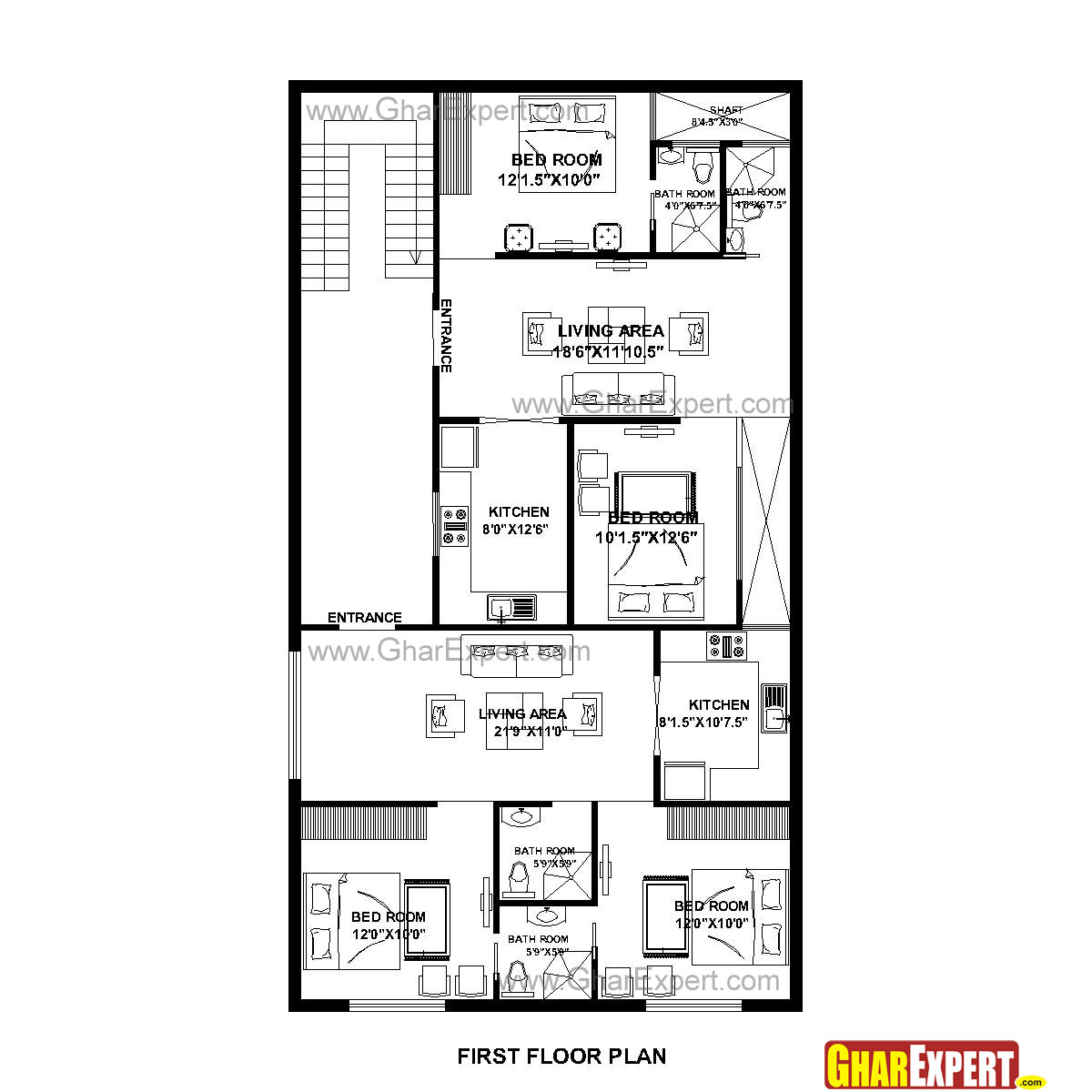 1200x1200 House Plan For Feet