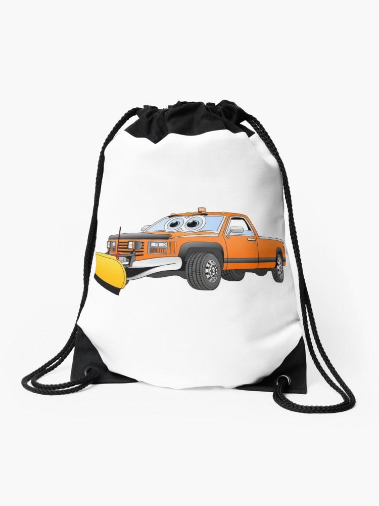 750x1000 Orange Y Pick Up Truck Snow Plow Cartoon Drawstring Bag