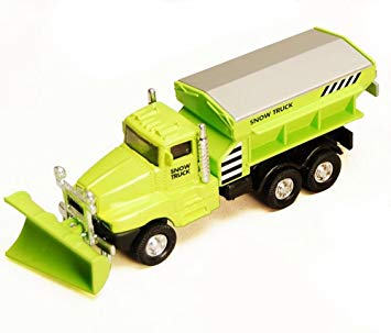 355x303 Cool Lime Green Diecast Snow Plow Salt Truck With Pull Back