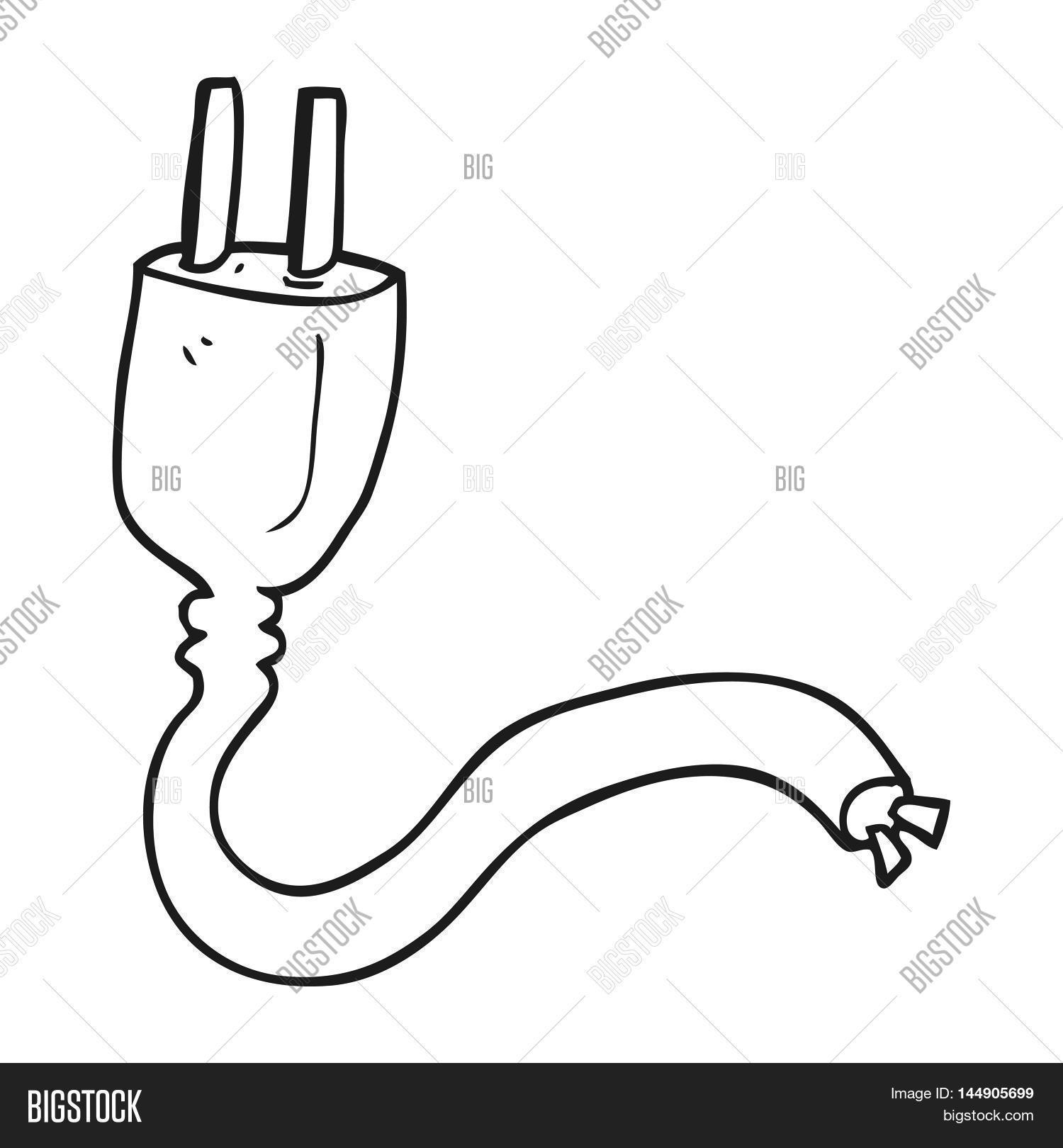 1500x1620 Freehand Drawn Black And White Cartoon Electrical Plug Image