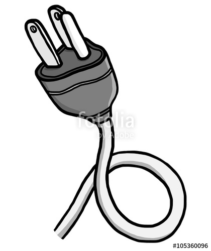 420x500 Electric Plug Cartoon Vector And Illustration, Grayscale, Hand