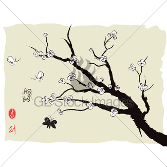 325x325 Hand Drawing Of Birds And Plum Blossom Gl Stock Images