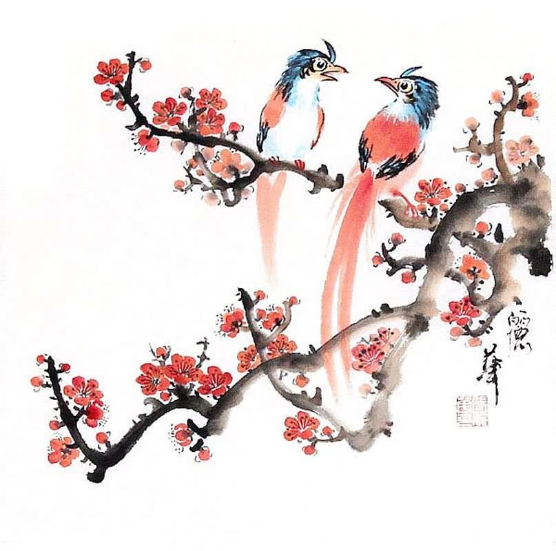 807x800 Chinese Plum Blossom Painting Bird And Flower X