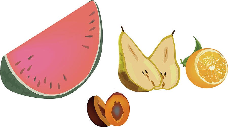 900x502 Watermelon Pear Orange Plum Drawing