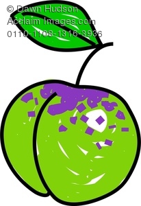 206x300 Clipart Image Of A Whimsical Drawing Of A Greengage Plum