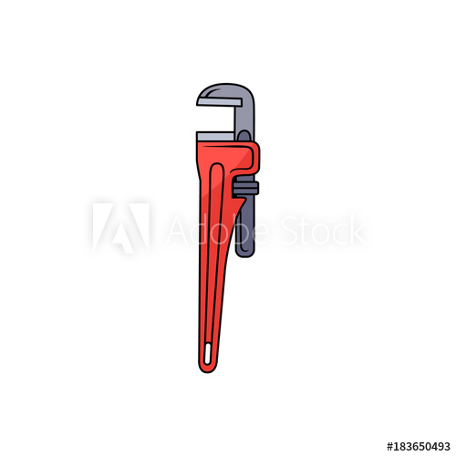 500x500 Red Pipe Wrench, Spanner, Plumber Tool, Hand Drawn Cartoon Vector