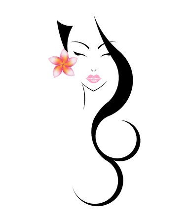 381x450 Long Hair Style Icon, Logo Women Face With Plumeria Flower
