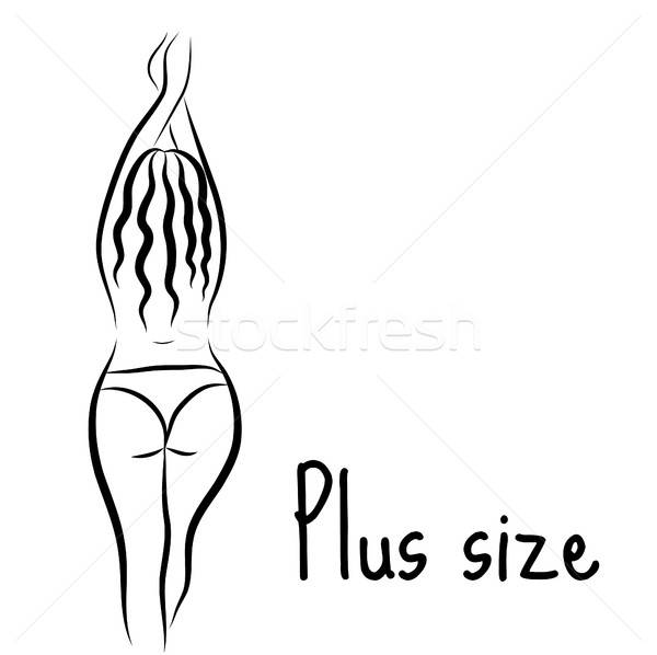 600x598 Girl Silhouette Sketch Plus Size Model Curvy Woman Symbol Vector