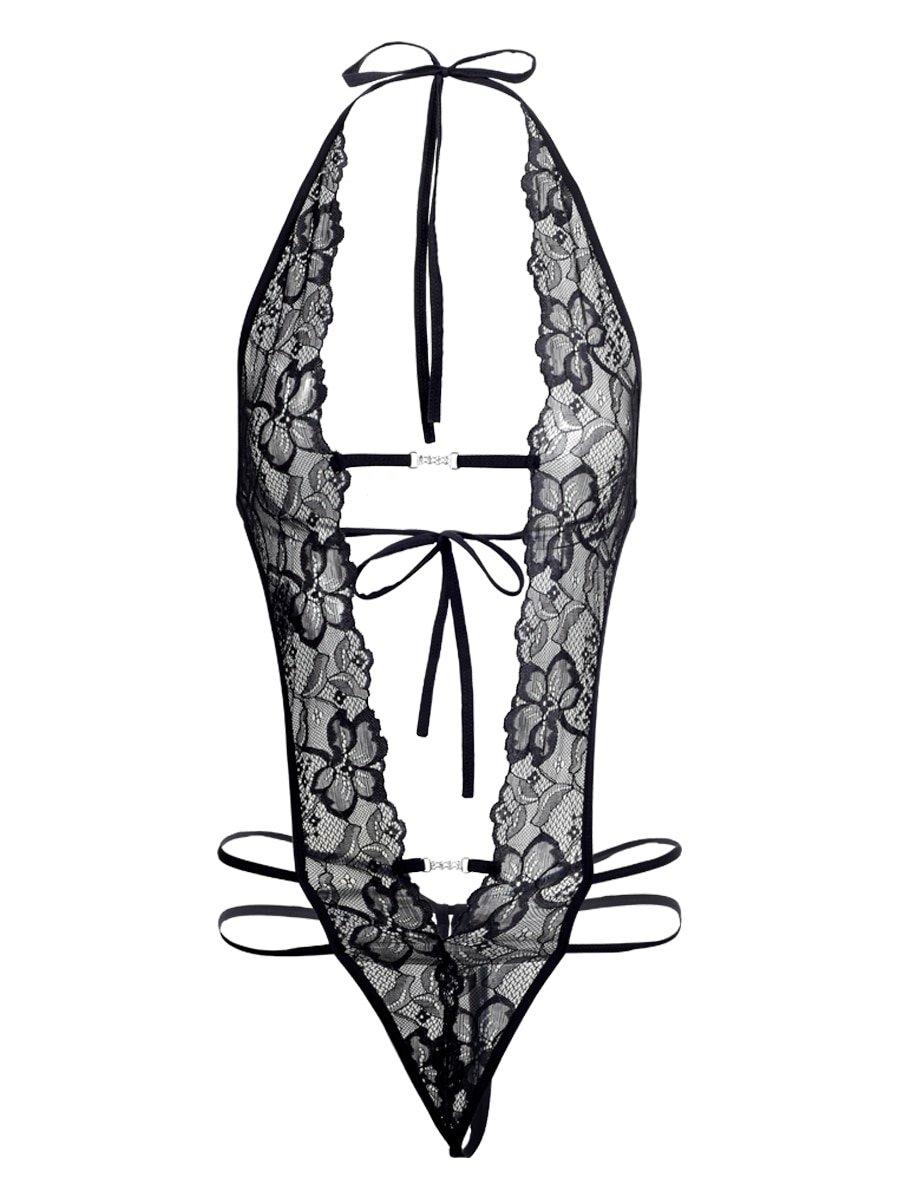 900x1200 Buy Women's Teddies Plus Size Solid Color Lace Up Backless Deep V