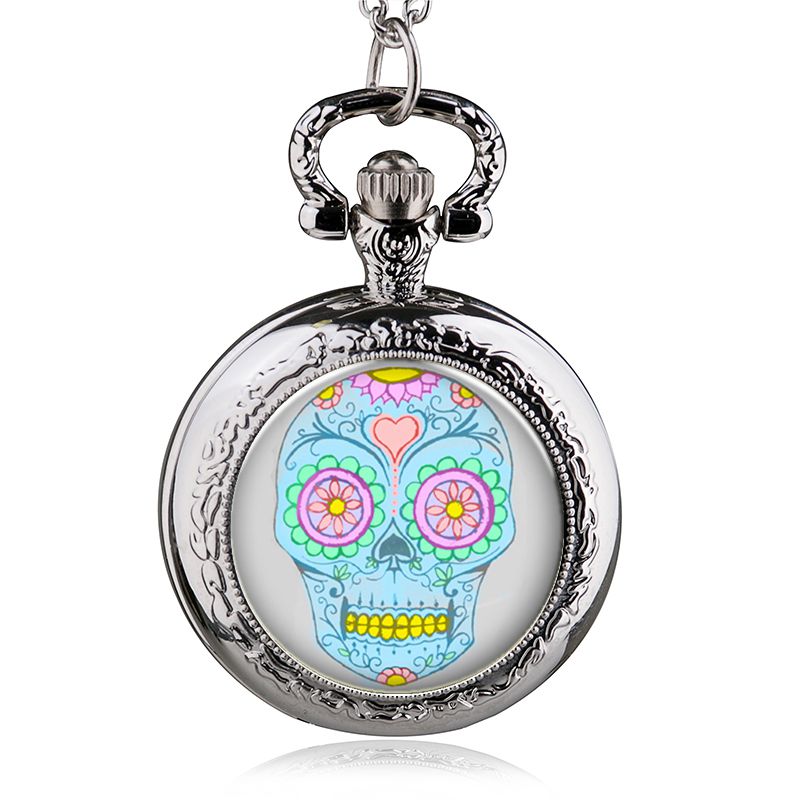 800x800 Cute Flower Skull Pocket Watch Pendant Necklace Hour High Quality