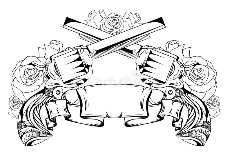 800x538 contour drawing of two revolvers roses and scroll stock v on image