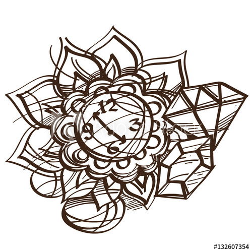 500x500 Fairy Pocket Watch Black And White Outline Of A Sketch