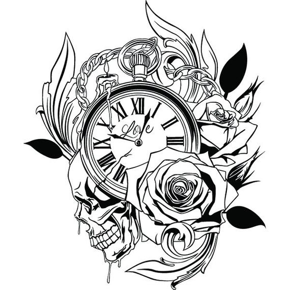 570x570 Skull Flowers Death Evil Clock Timepiece Pocket Watch Etsy