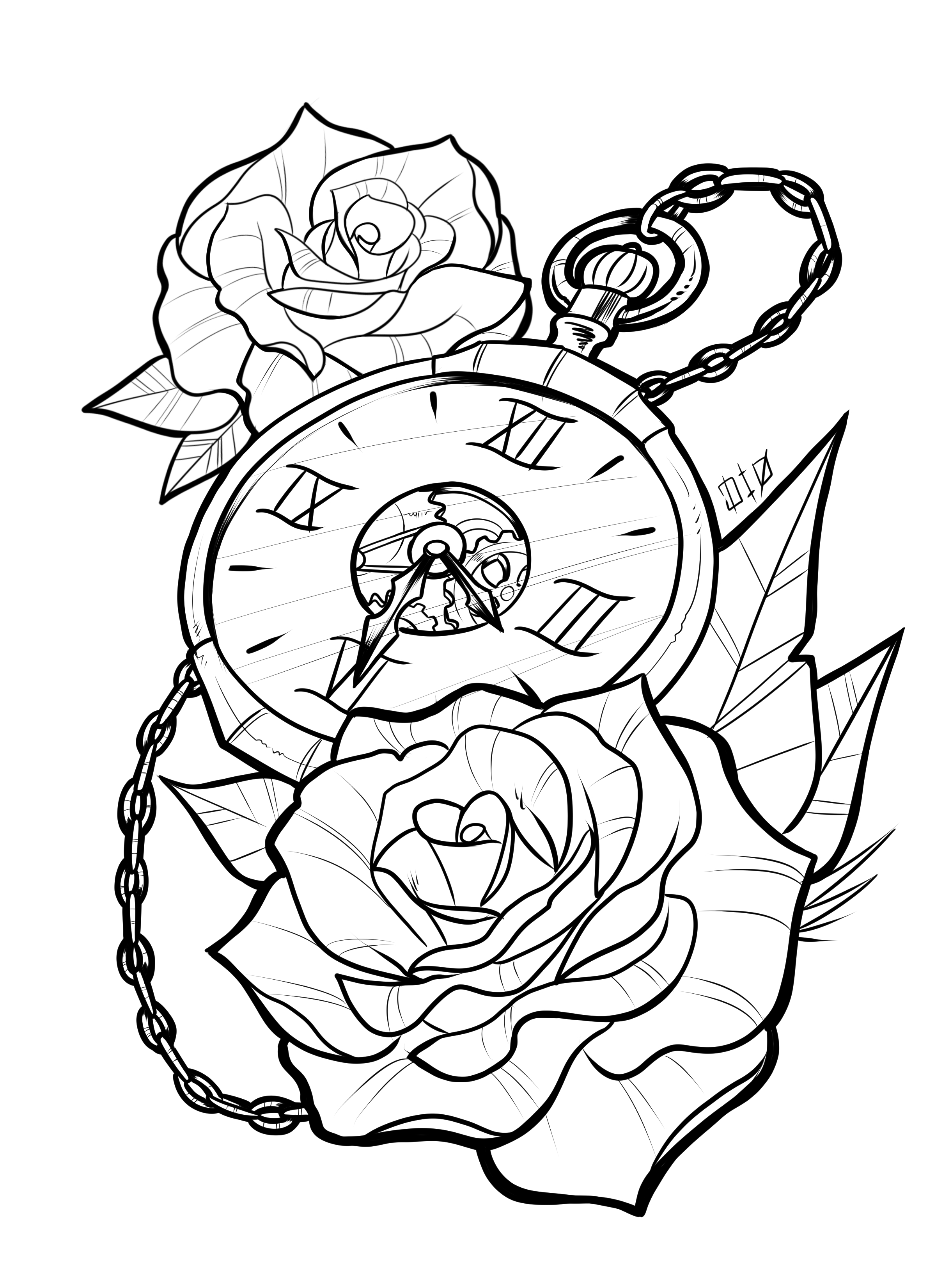 Pocket Watch With Roses Drawing | Free download on ClipArtMag