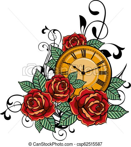 418x470 Vintage Pocket Watch With A Pattern In Roses And Ornaments