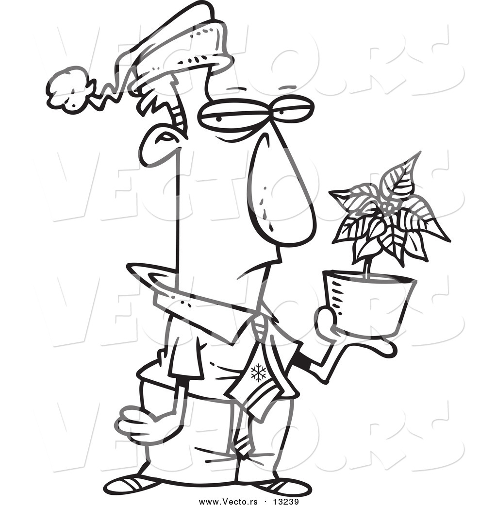 1024x1044 Vector Of A Cartoon Grumpy Employee Holding A Poinsettia Christmas