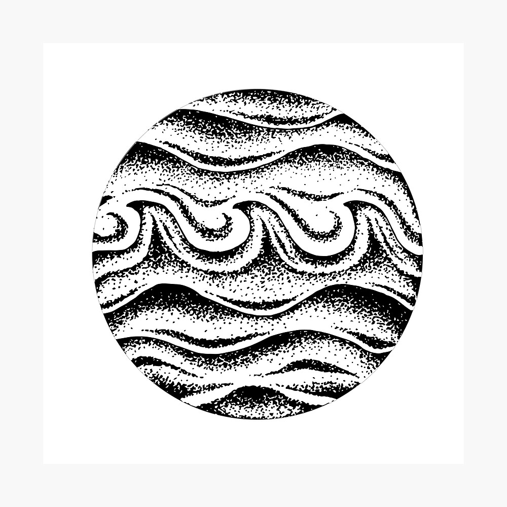 1000x1000 Ocean Waves, Pointillism Black And White Photographic Print