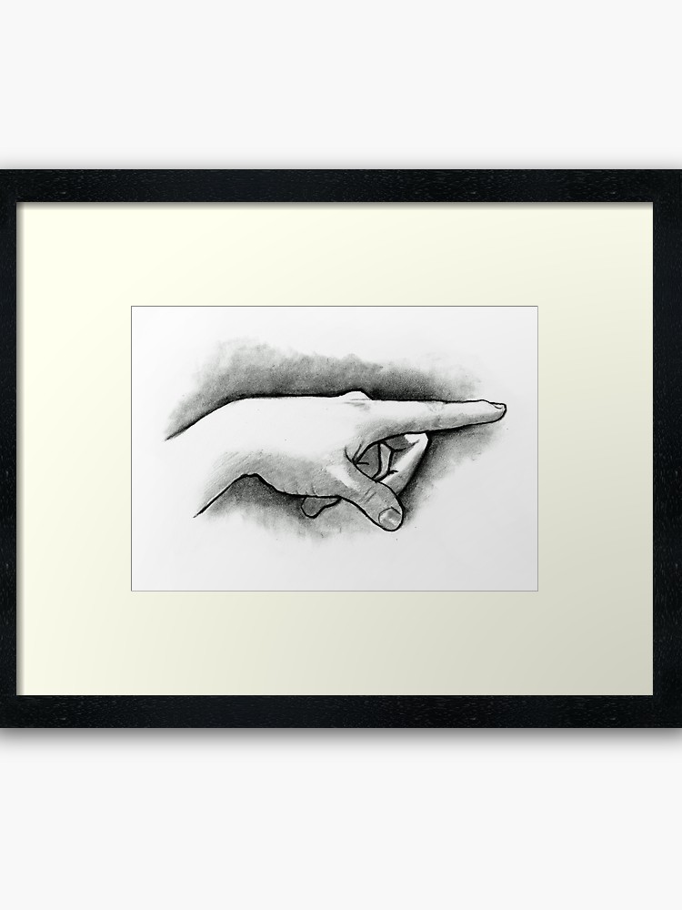 750x1000 Hand With Pointing Finger, Pencil And Charcoal Drawing Framed Art