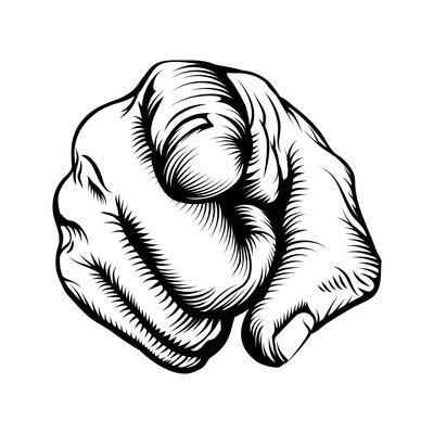 400x400 Retro Black Woodcut Print Style Hand Pointing Finger