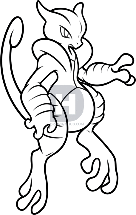 456x720 How To Draw Mega Mewtwo X, Step