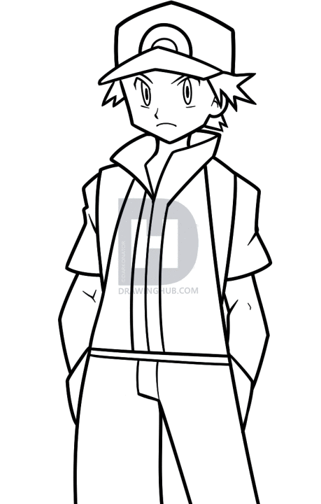 459x720 How To Draw Pokemon Trainer Red, Step