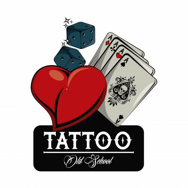 626x626 Old School Tattoo With Poker Cards Drawing Design Vector Premium