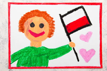 360x240 colorful drawing happy man holding polish flag flag of poland