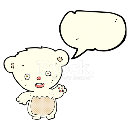 440x440 Cartoon Polar Bear Cub Waving With Speech Bubble Stock Vector