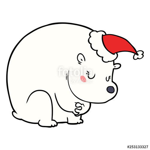 500x500 Cute Line Drawing Of A Polar Bear Wearing Santa Hat Stock Image