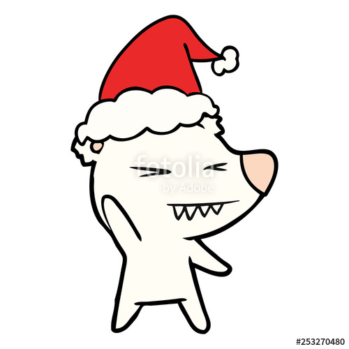 500x500 Angry Polar Bear Line Drawing Of A Wearing Santa Hat Stock Image