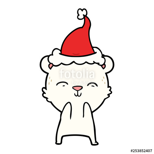 500x500 Happy Line Drawing Of A Polar Bear Wearing Santa Hat Stock Image