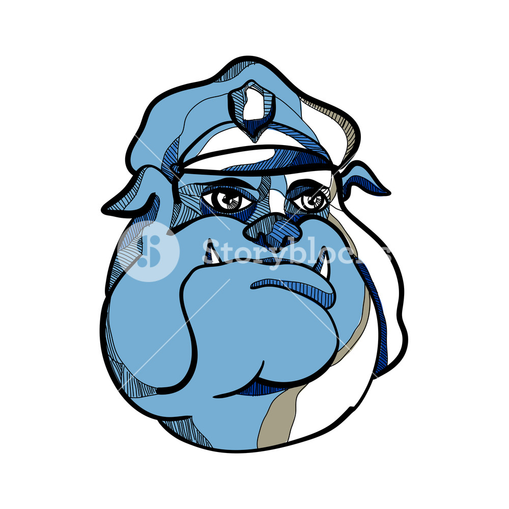 1000x1000 Drawing Sketch Style Illustration Of Head Of A Bulldog Policeman