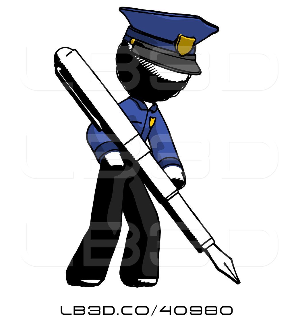 1024x1124 Illustration Of Ink Police Guy Drawing Or Writing With Large