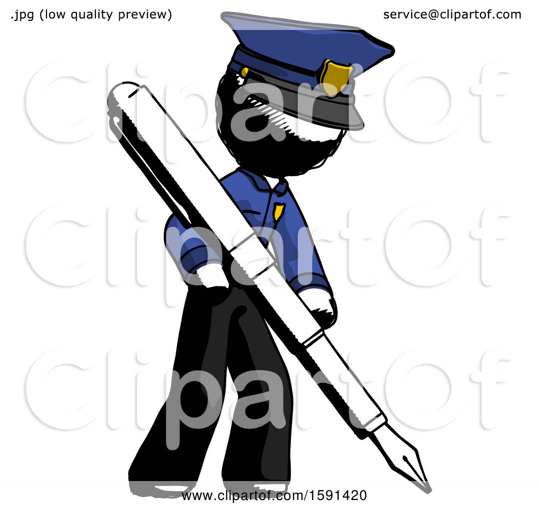 1080x1024 Ink Police Man Drawing Or Writing With Large Calligraphy Pen