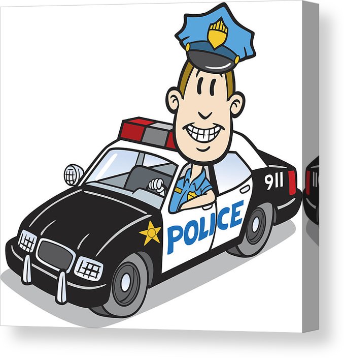678x704 Cartoon Cop In Police Car Canvas Print Canvas Art