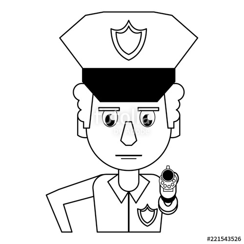500x500 Police Profile Cartoon In Black And White Stock Image And Royalty