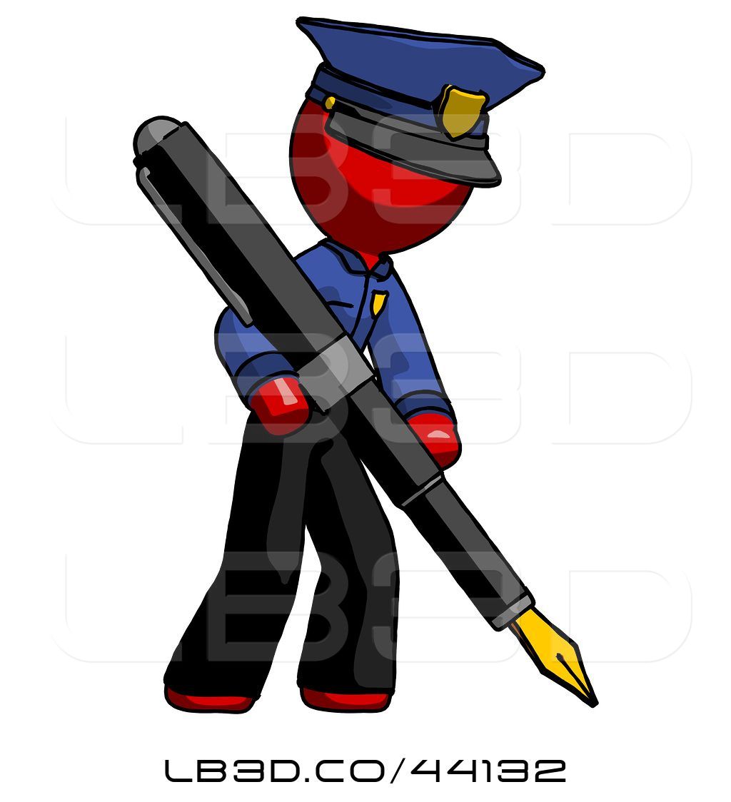 1024x1124 Illustration Of Red Police Guy Drawing Or Writing With Large