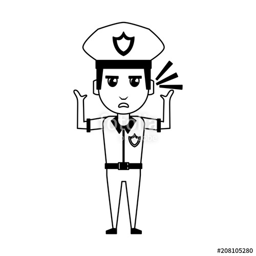 500x500 Police Officer Drawing Attention Cartoon Vector Illustration