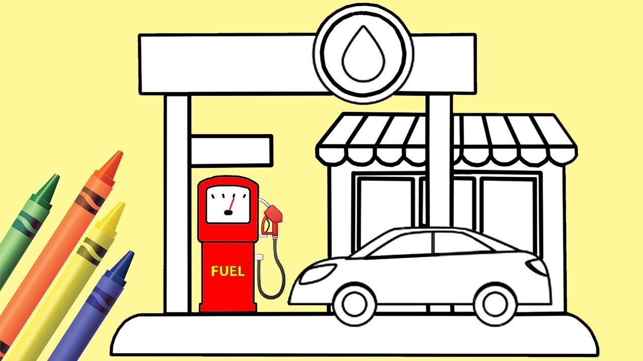 1280x720 How To Draw And Color Gas Station Coloring Pages For Kids Play