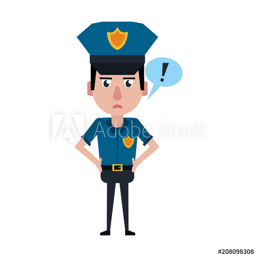 500x500 Police Officer Drawing Attention Cartoon Vector Illustration