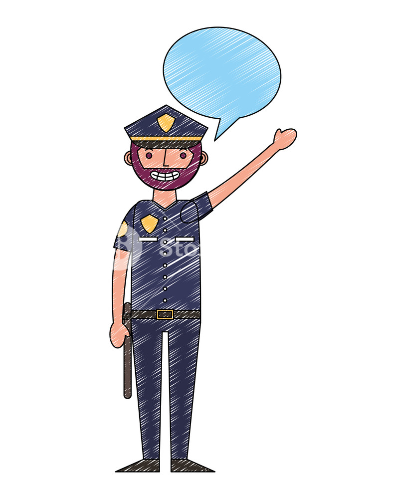 800x1000 Police Man In Uniform Character Speech Bubble Vector Illustration
