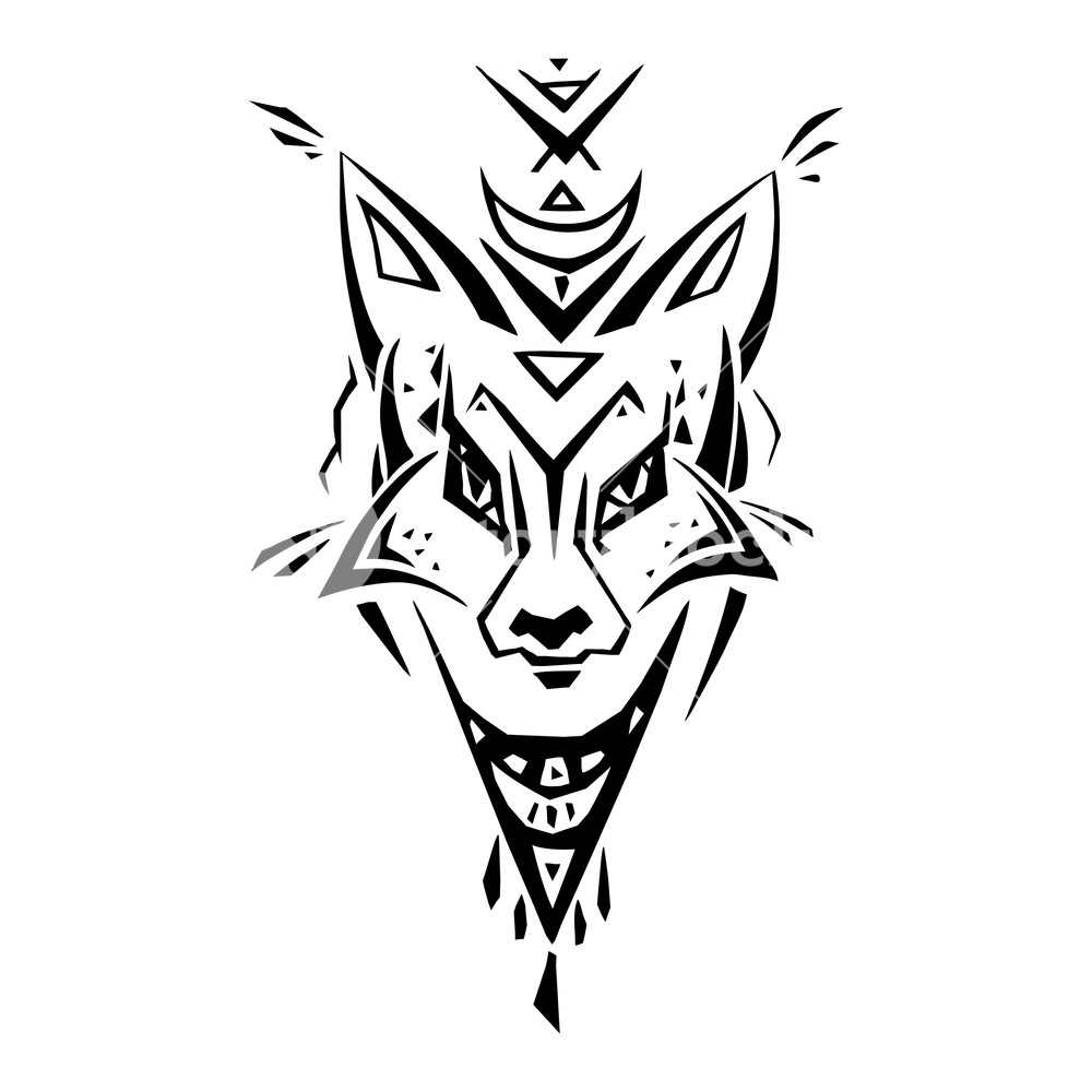 1000x1000 Tribal Pattern Fox Polynesian Tattoo Style Royalty Free Stock