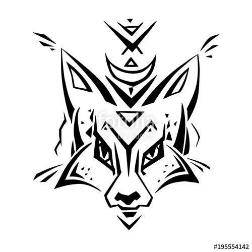 500x500 Tribal Pattern Fox Polynesian Tattoo Style Vector Illustration