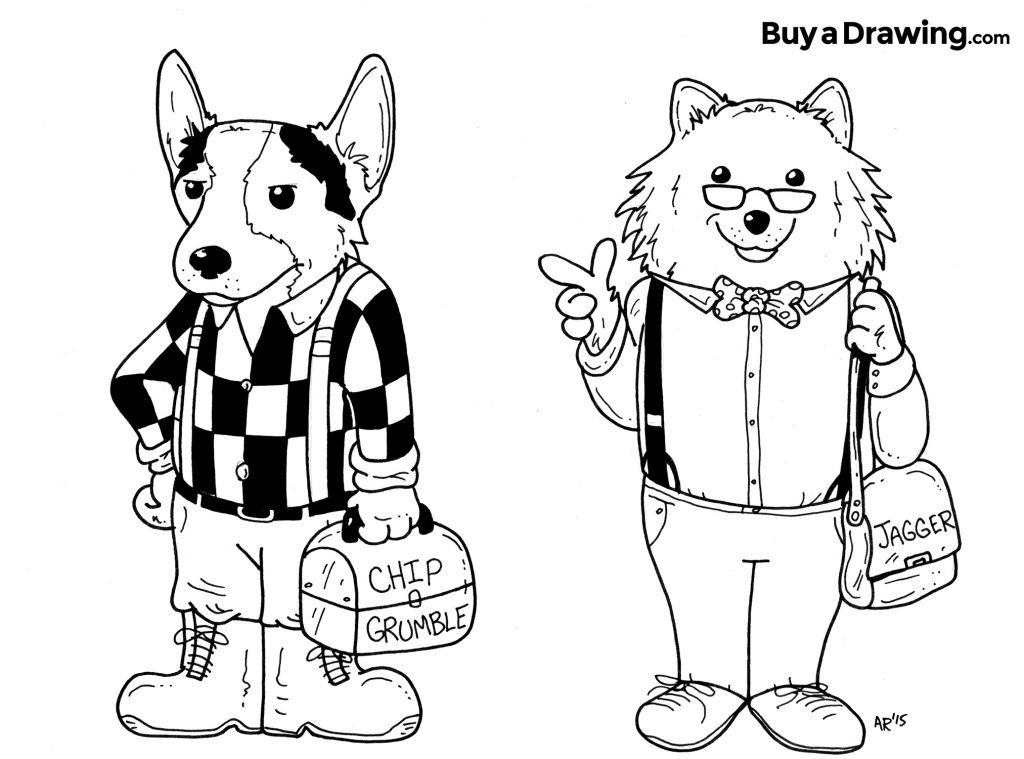 1024x759 Corgi And Pomeranian Dog Caricature Cartoon Drawings