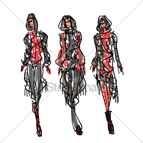 500x500 sketch fashion women in poncho style gl stock images