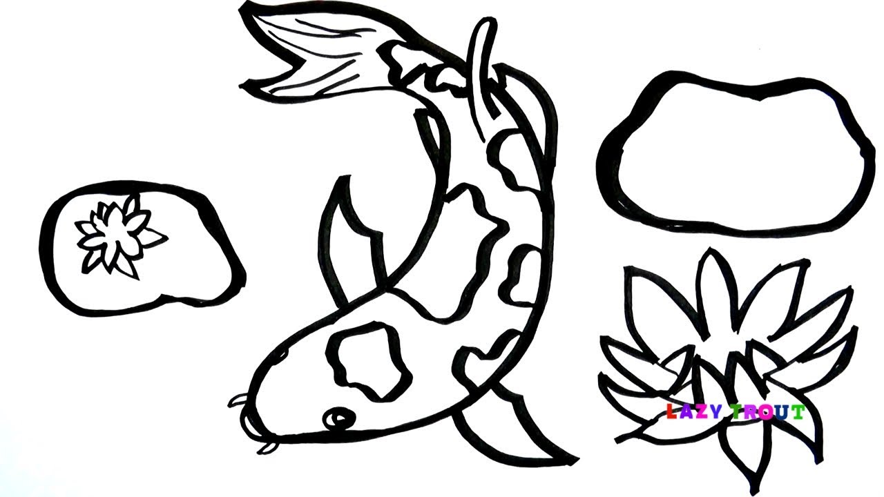 1280x720 Cute Koi Fish In The Pond Drawing For Kids Lazy Trout Painting