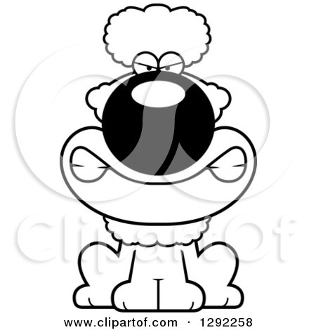 450x470 animal clipart of a black and white cartoon mad snarling poodle